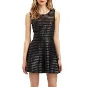 Parker Womens Sleeveless Black Leather Striped‎ Dress M